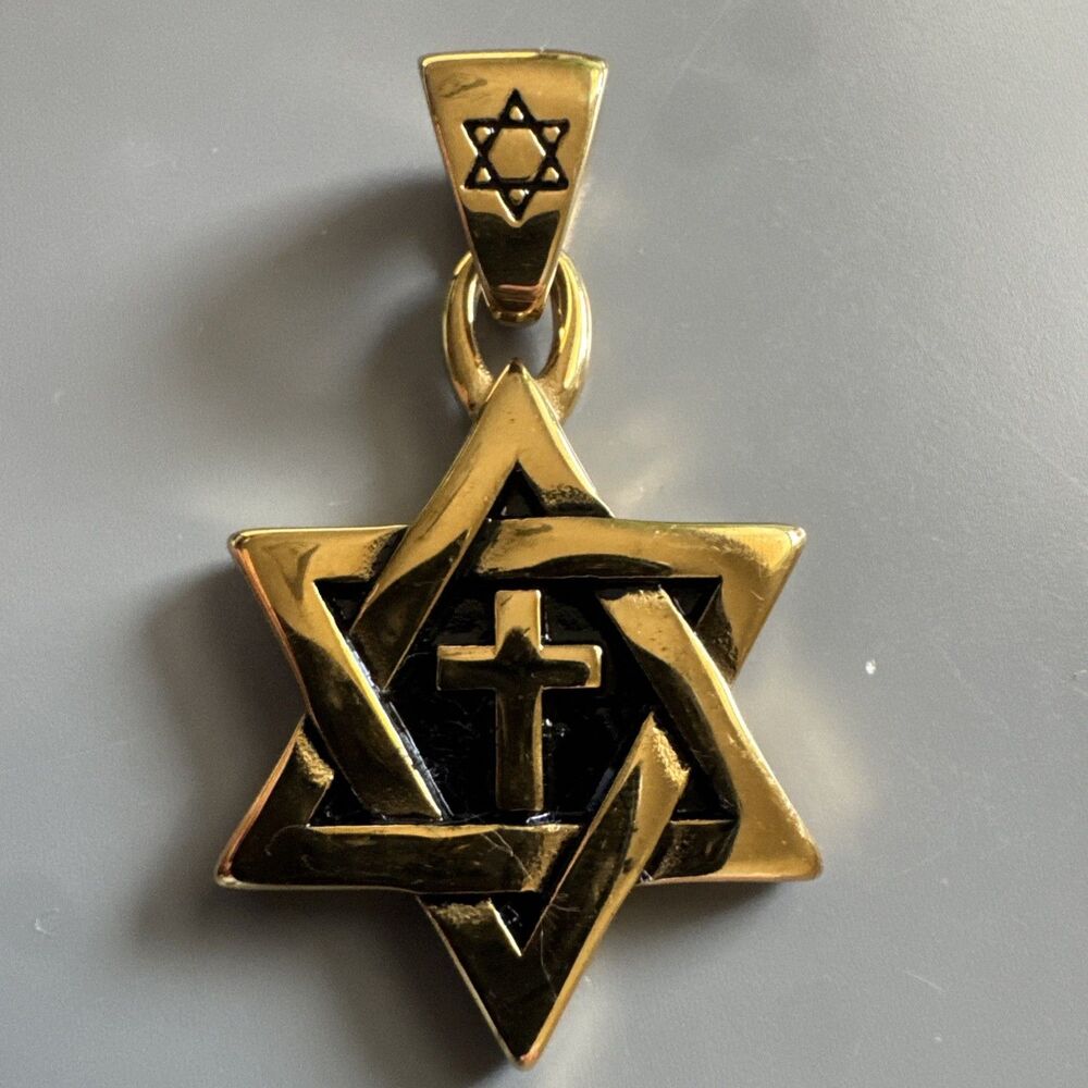 Gold Plated Star David Cross Evil Eye Pendant Stainless Steel 24” Chain Coexist